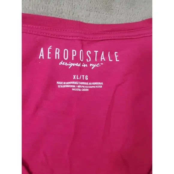 Vintage Aeropostale Pink V-Neck Graphic T-Shirt XL - Picture 3 of 4